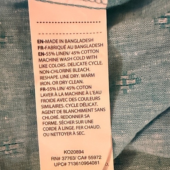 Cubavera Linen Blend Short Sleeve Button Up Shirt Turquoise Pattern XL EG - Picture 5 of 7